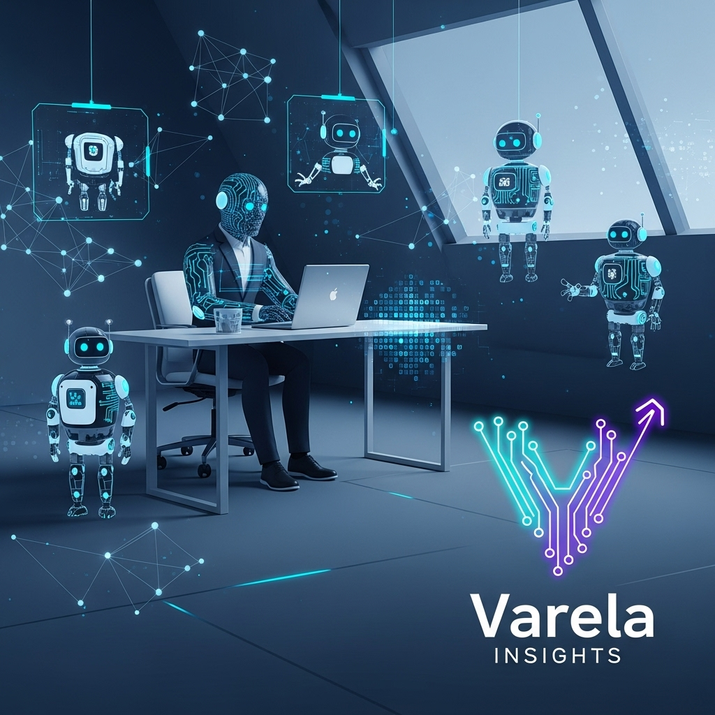 Concepto visual de empleado digital con IA trabajando 24/7